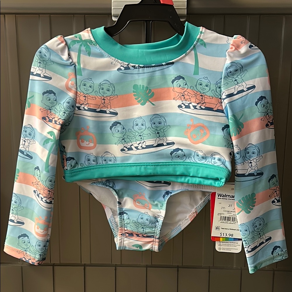 Kids Swim Set with Cartoon Print - Multicolor size 2T